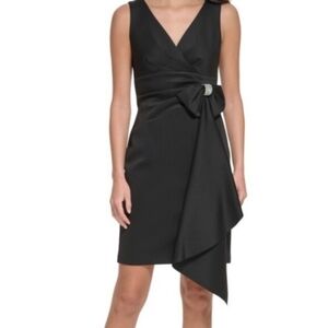 Jessica Howard Holiday Event V-neck Dress Faux Wrap Ruched Embellished Bow 8P